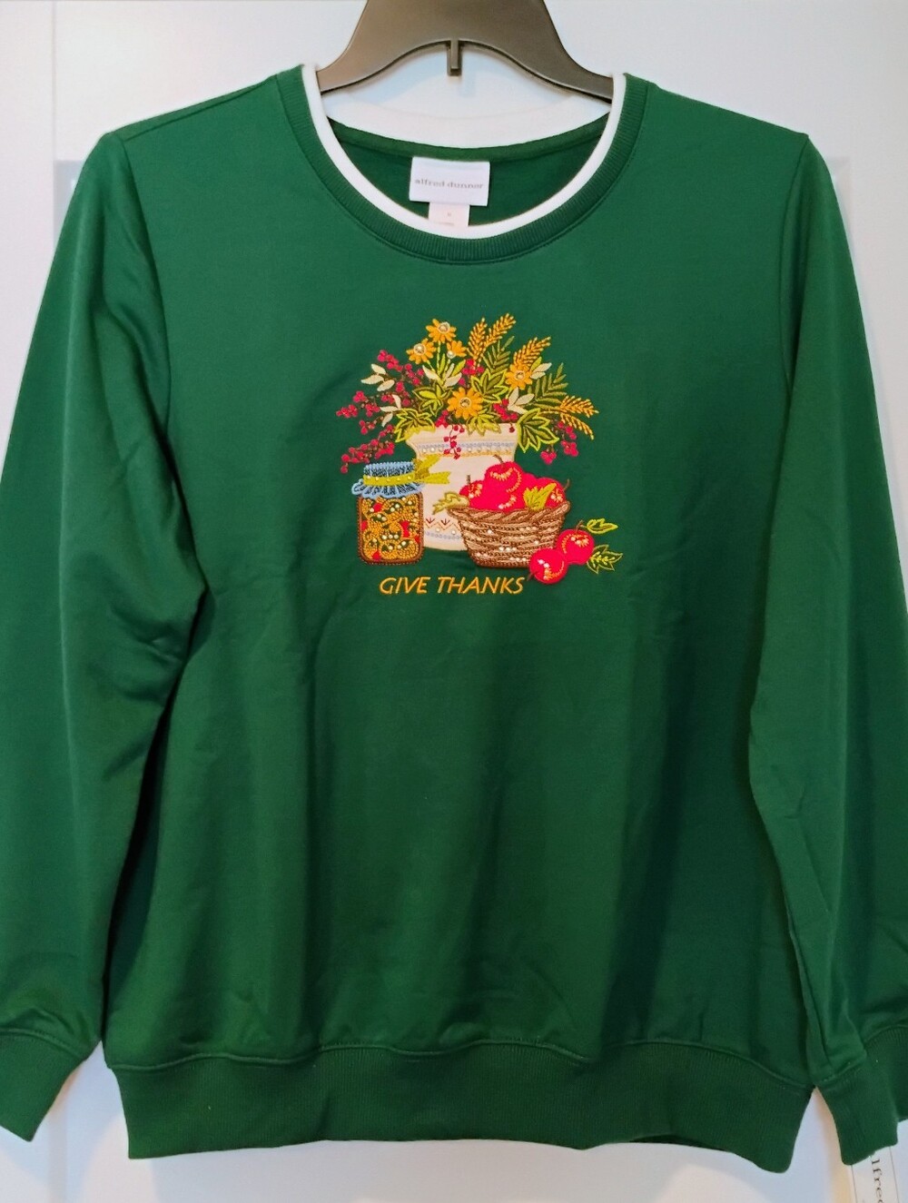 NWT M Alfred Dunner Classics Give Thanks Thanksgiving Green Sweatshirt NEW
